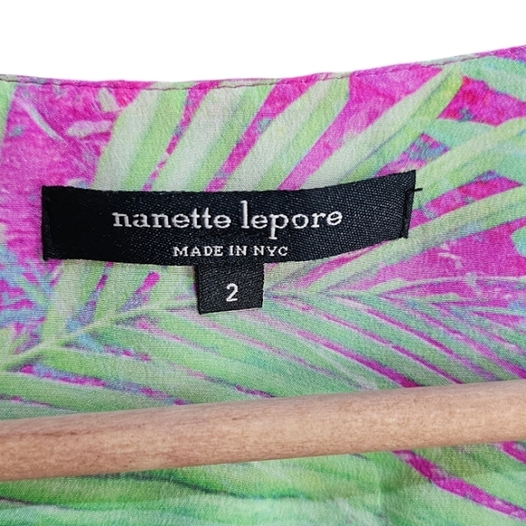 Nanette Lepore Palm Paradise Printed Silk Sleeveless Ruched V-Neck Dress Size 2 - Picture 13 of 16
